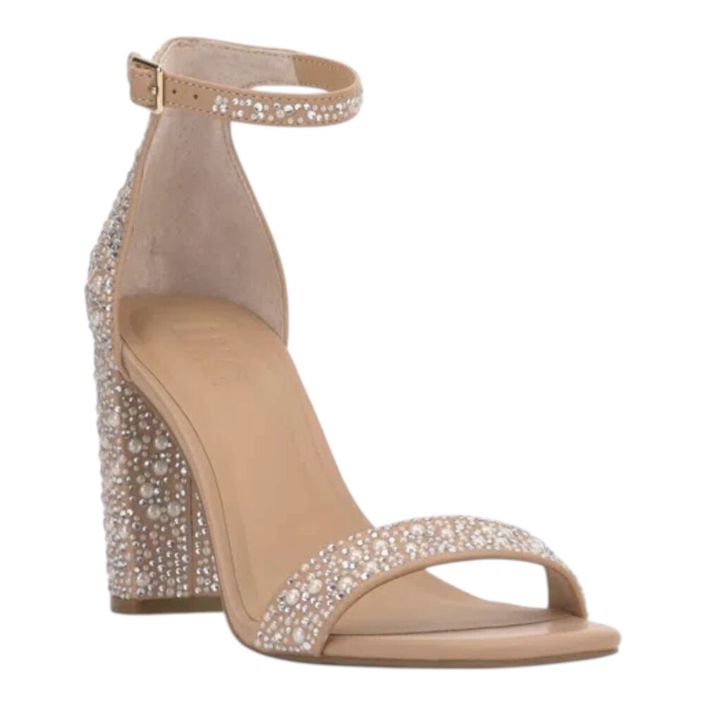 INC Women's Lexini Two Piece Block Heel Sandals Pearl Bling Size 10